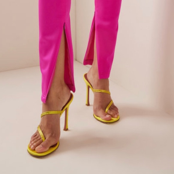 NIB Amina Muaddi Satin Yellow Crystal Slipper Mules Heels sz 7.5 - Picture 4 of 5